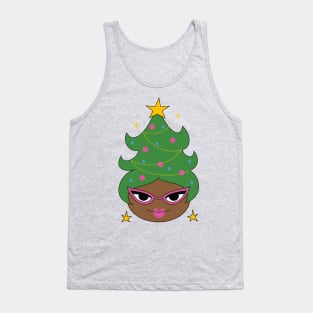 Retro Christmas Tree Cute Beehive - Black Girl Hair Tank Top